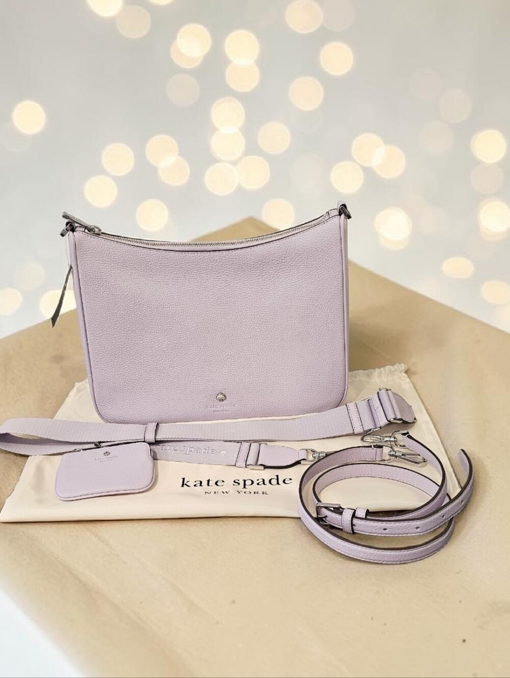 NWT Kate Spade Pebbled Leather Lilac Crossbody Bag with Strap and Tag